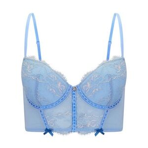 Adore Me 32C Yara contour Corset Top Bra Dusty Blue Lace Longline Bustier